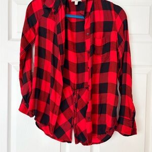 Red and Black Plaid Button-Up Shirt